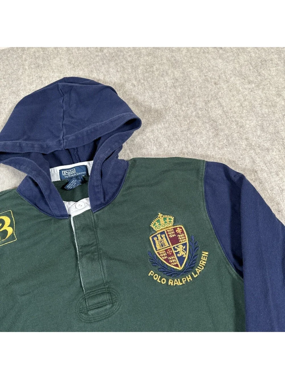 Polo Ralph Lauren Hoodie Youth Medium Rugby Long Sleeve Pullover Crest Green
